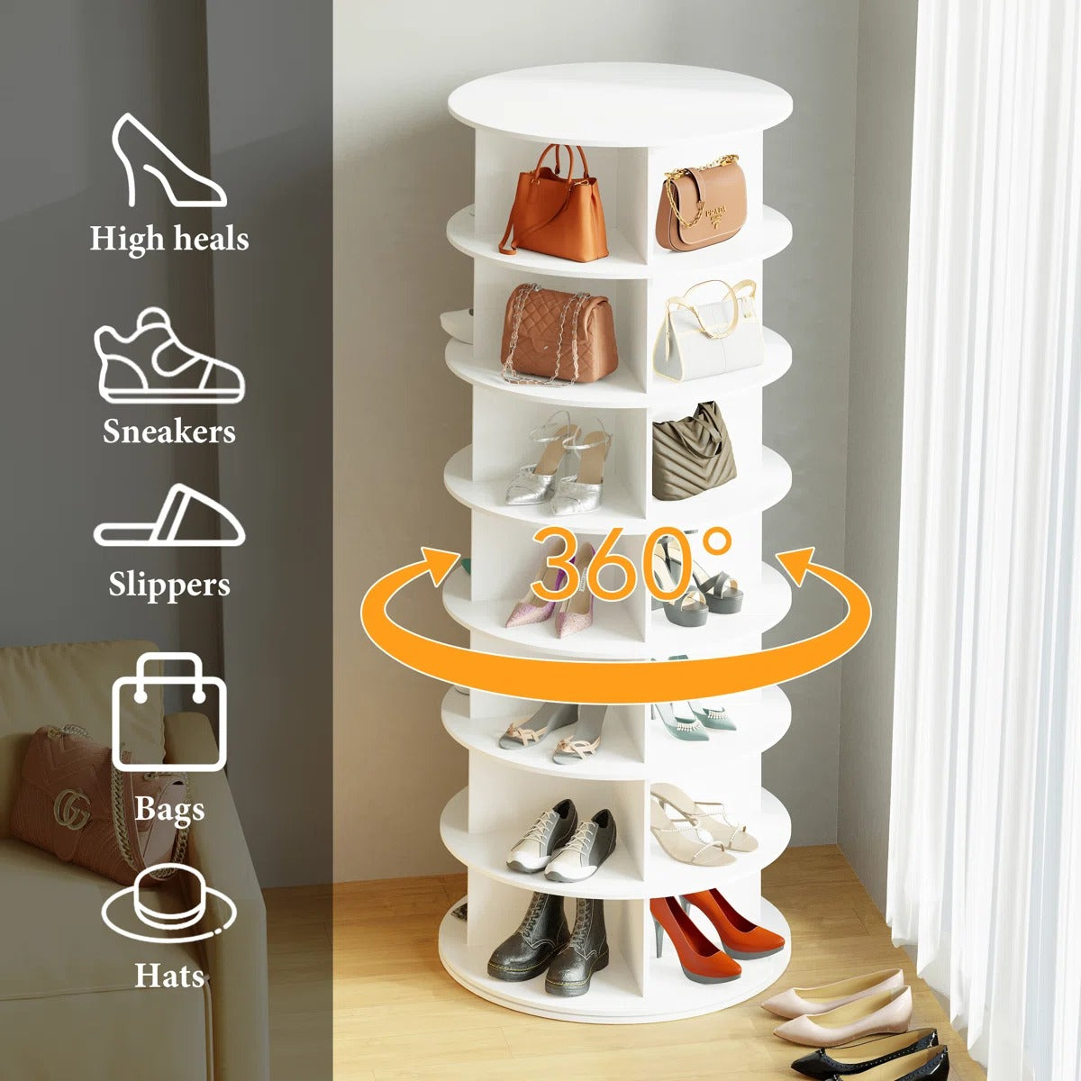 360° Spinning Vertical Shoe & Handbag Organizer