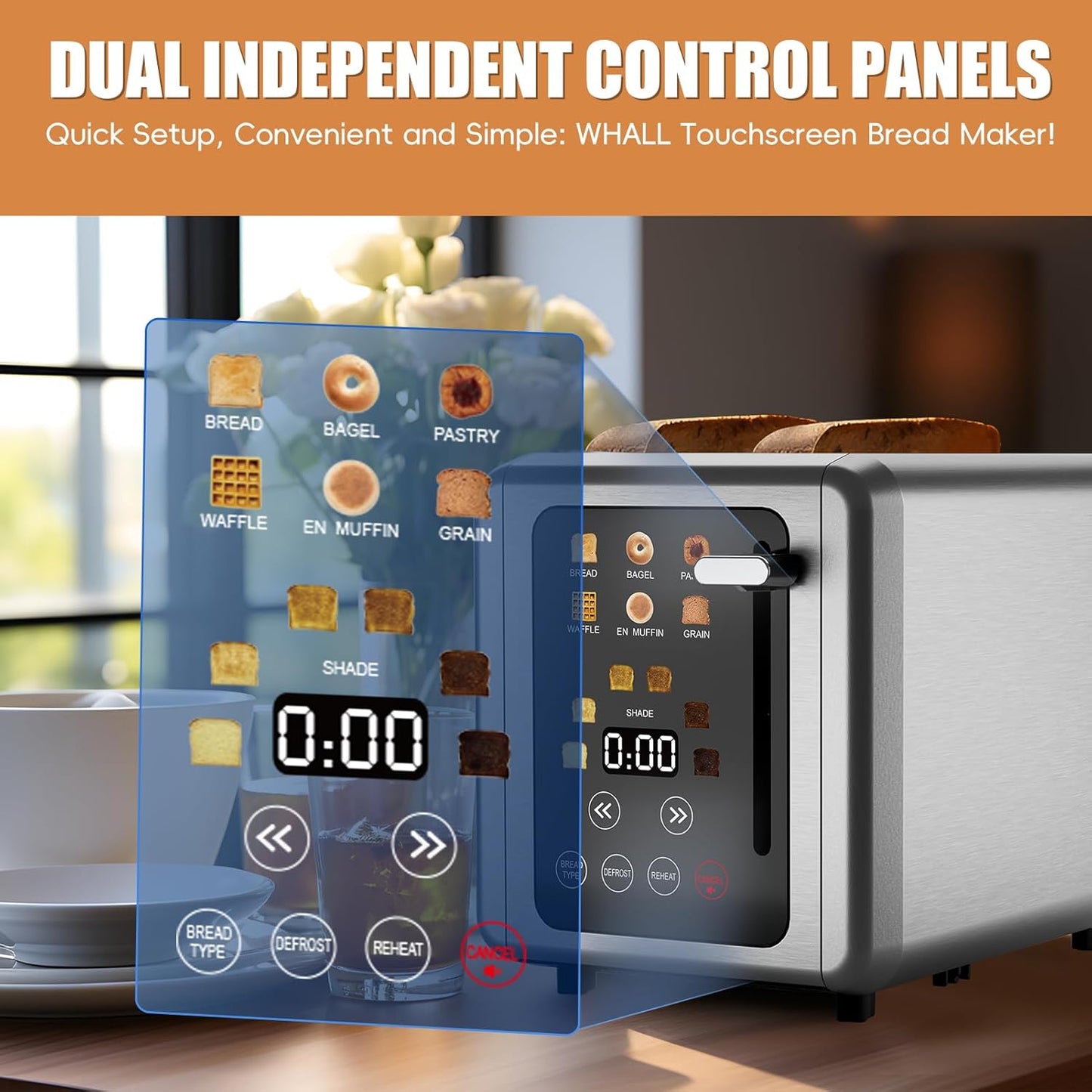 Stainless Steel Touch Screen Digital Timer Toaster
