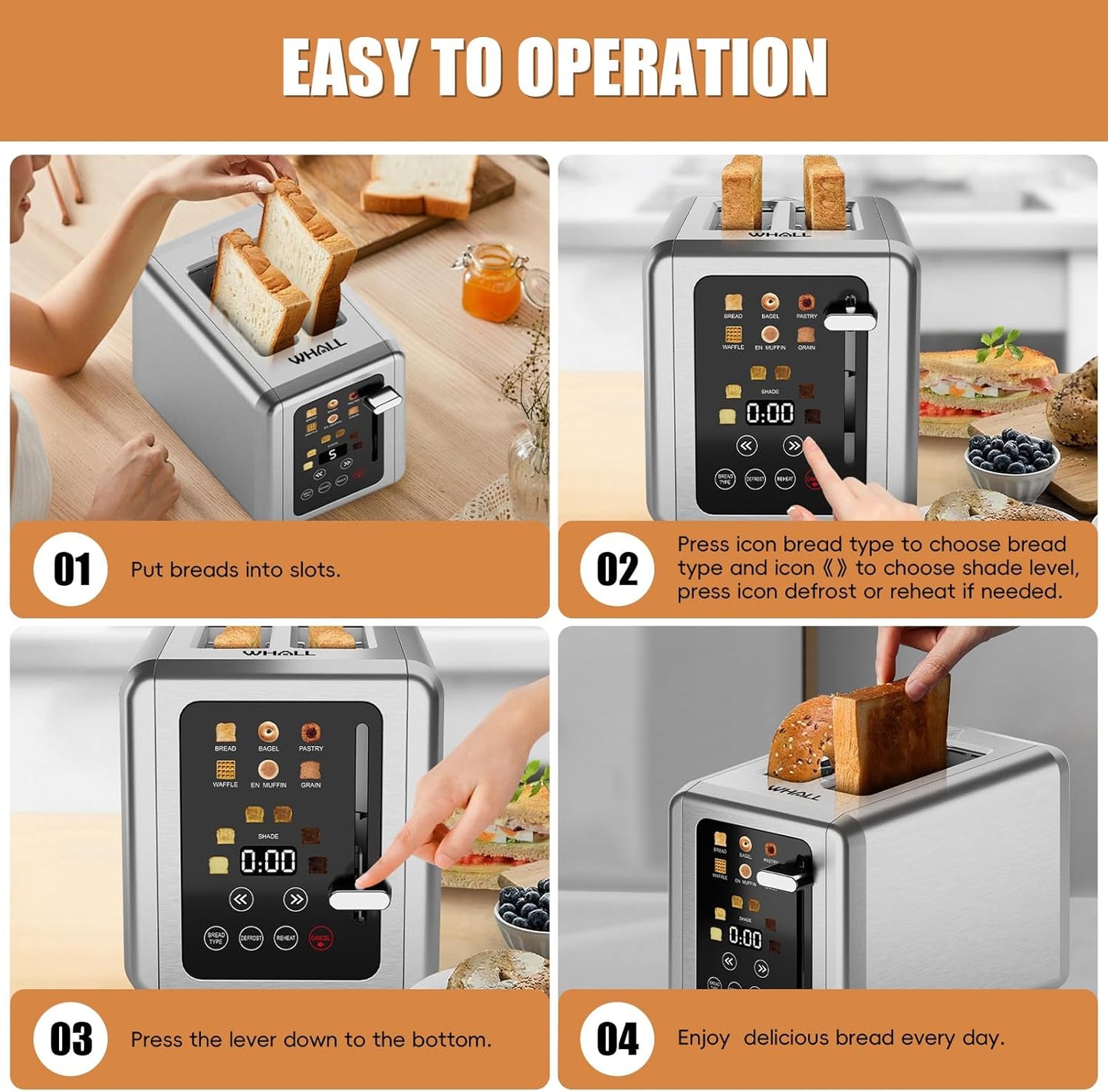 Stainless Steel Touch Screen Digital Timer Toaster