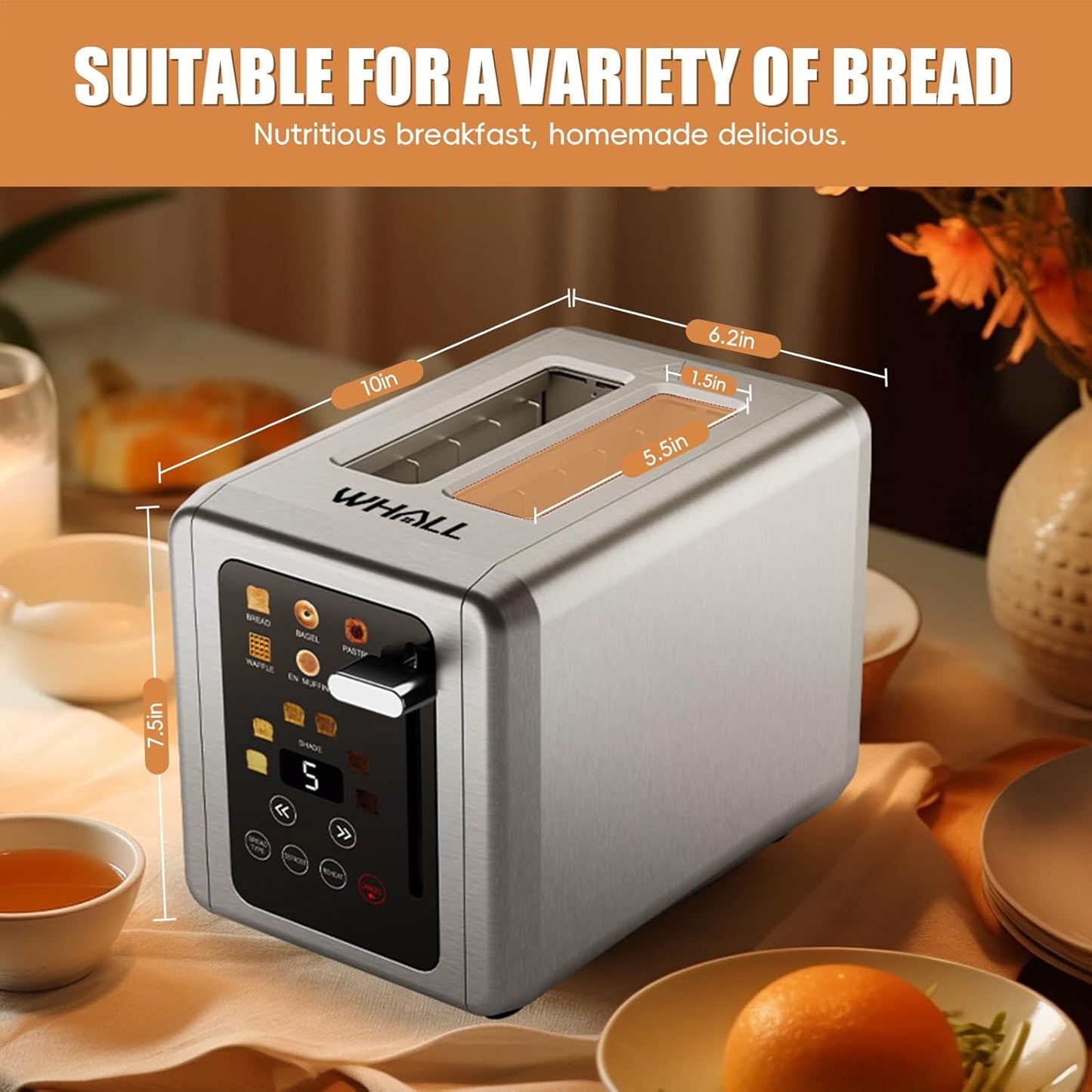 Stainless Steel Touch Screen Digital Timer Toaster