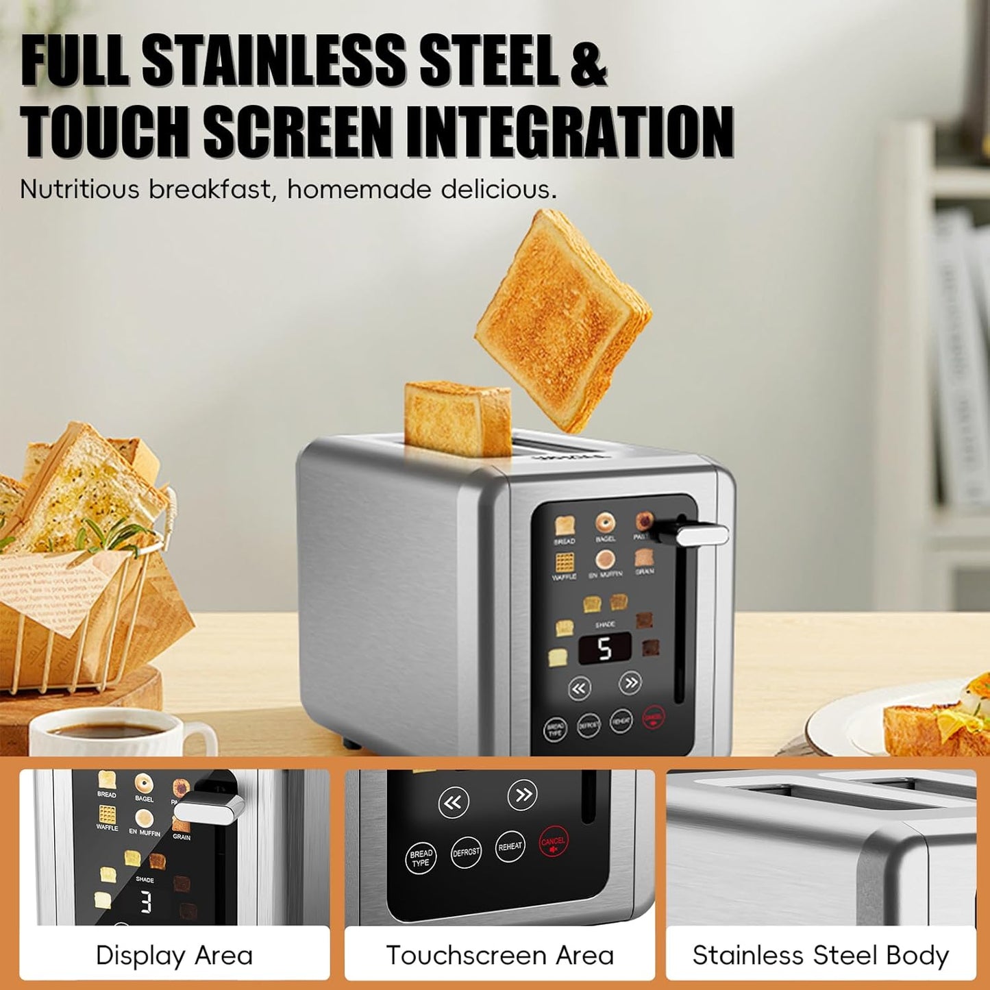Stainless Steel Touch Screen Digital Timer Toaster