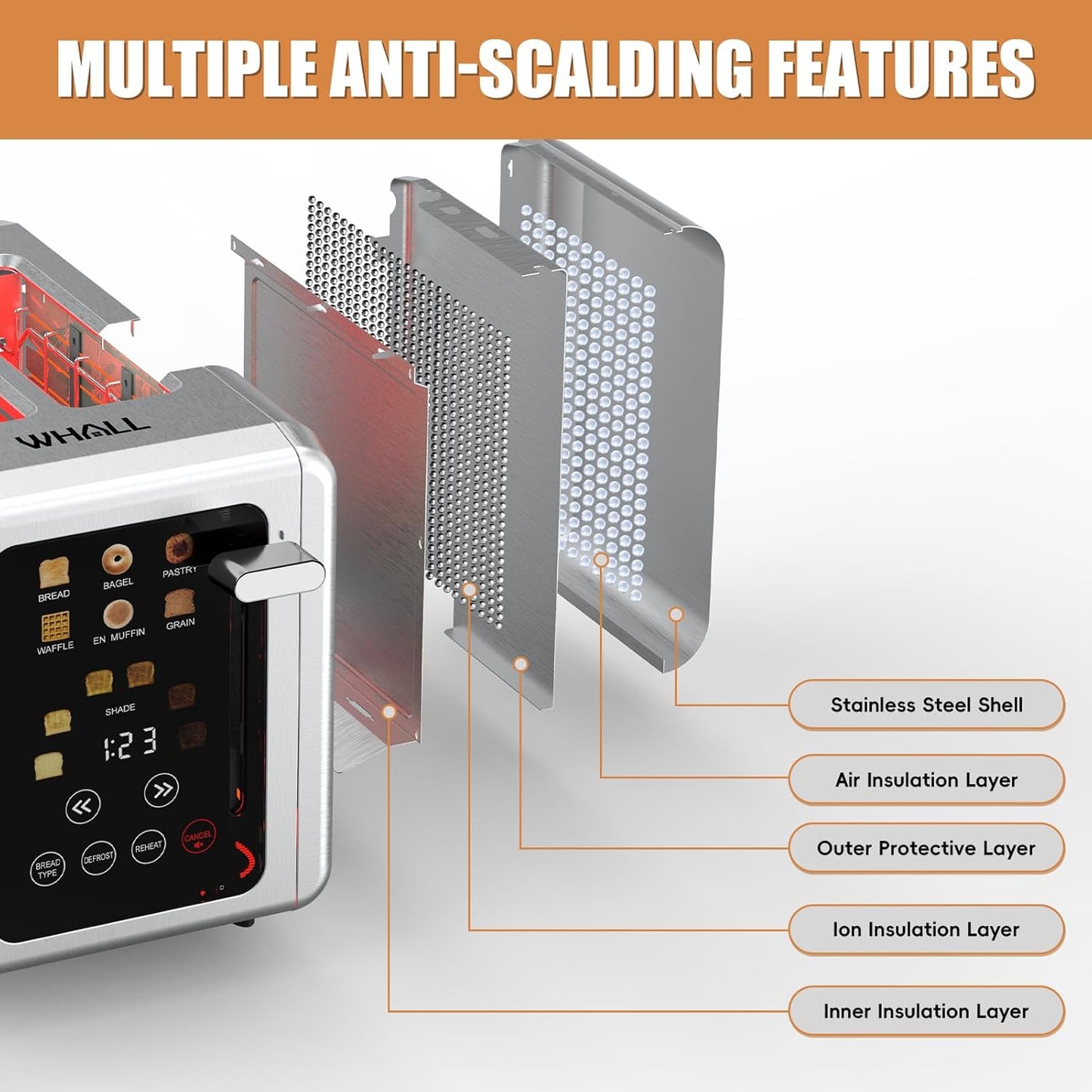 Stainless Steel Touch Screen Digital Timer Toaster