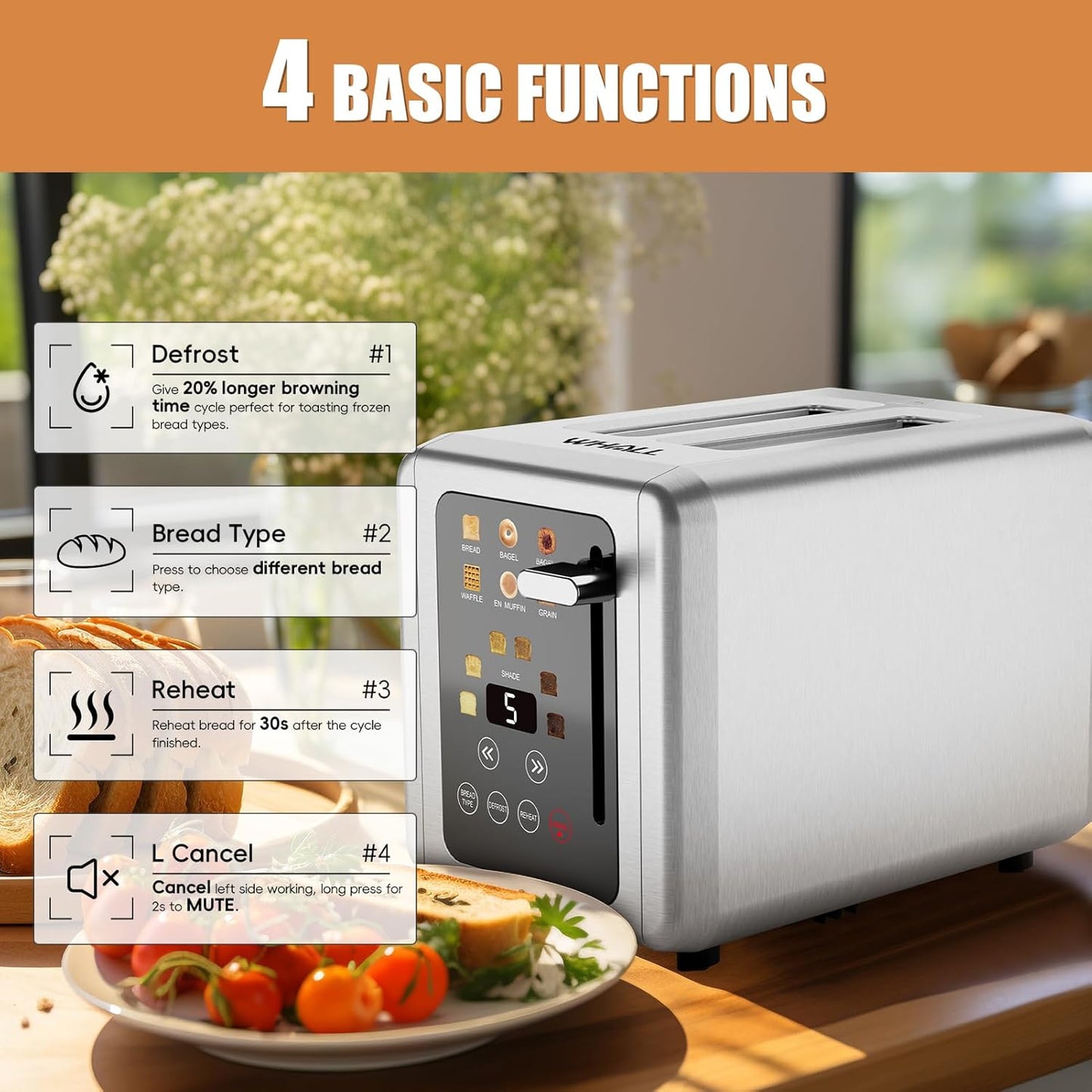 Stainless Steel Touch Screen Digital Timer Toaster