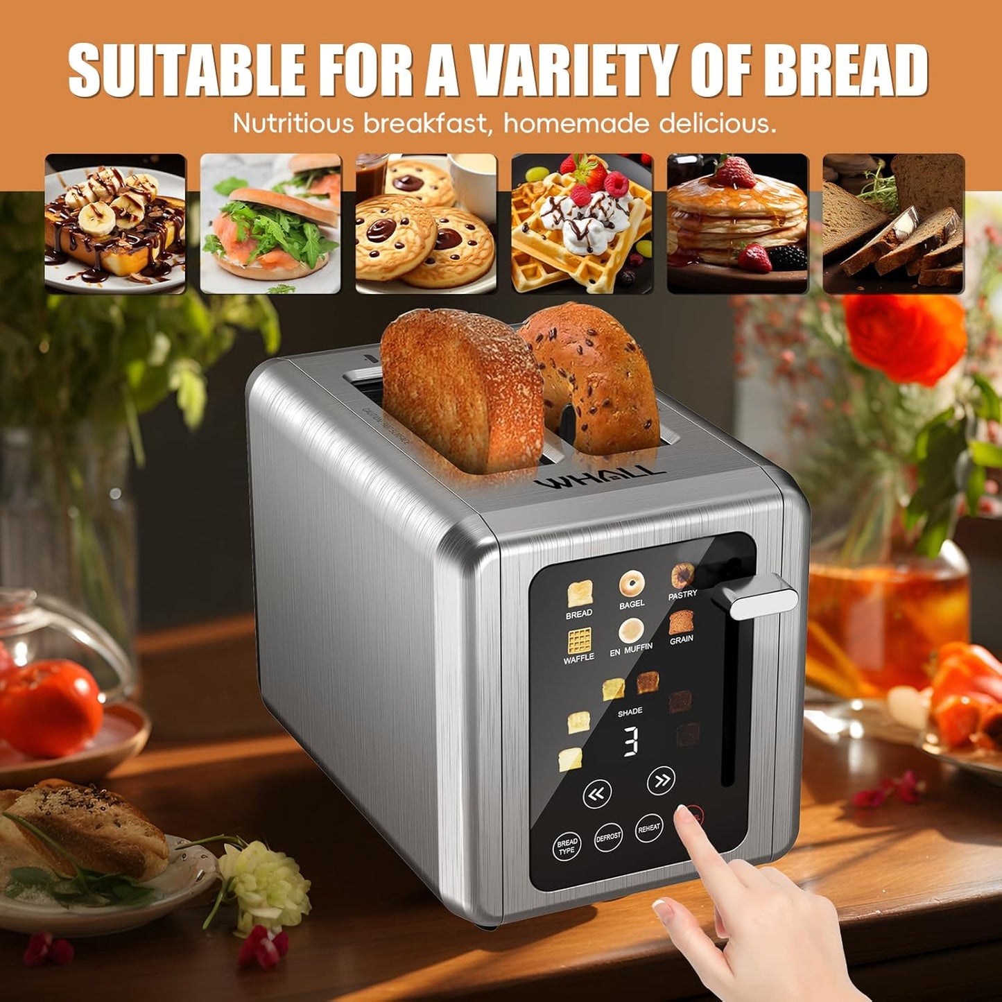Stainless Steel Touch Screen Digital Timer Toaster